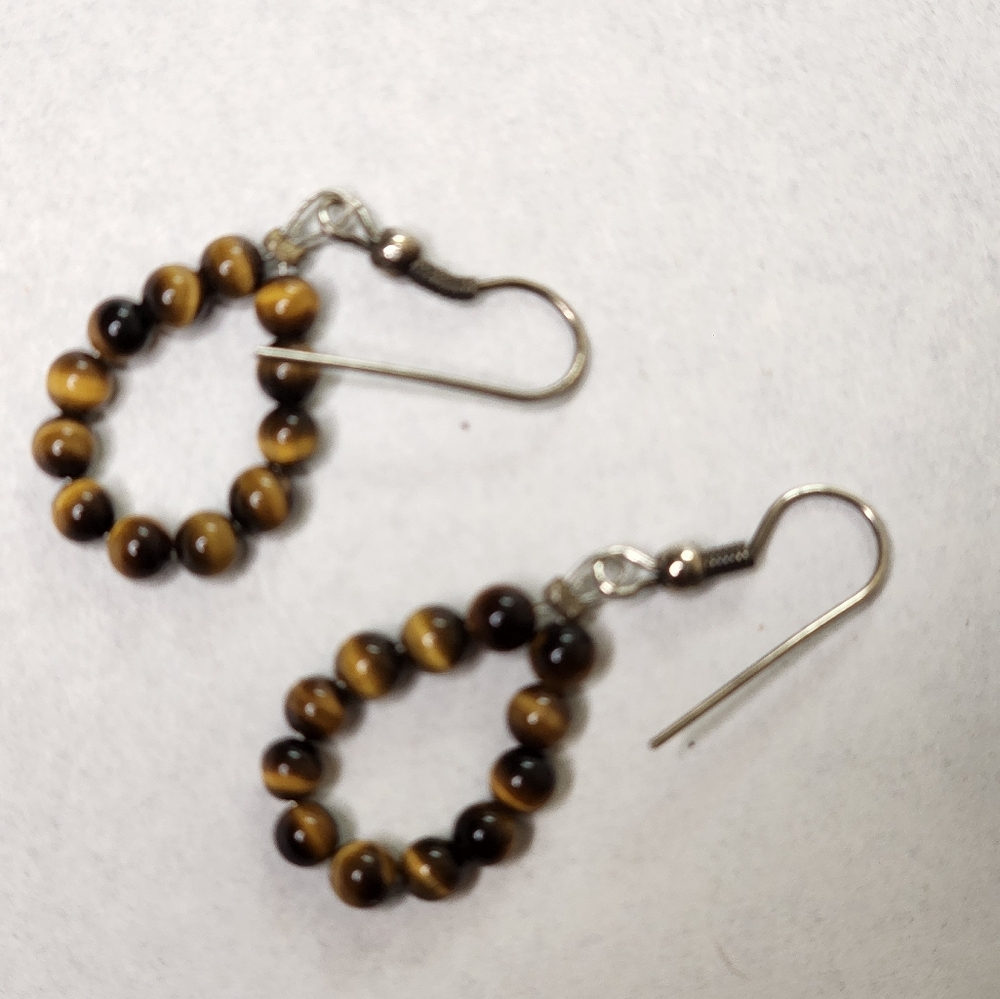 Vintage 1970's Tiger Eye Hoop Earings.